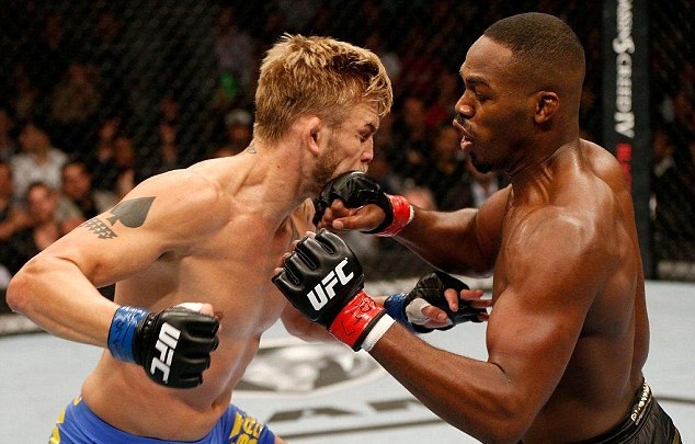 Jon Jones punches Alexander Gustafsson in a UFC fight