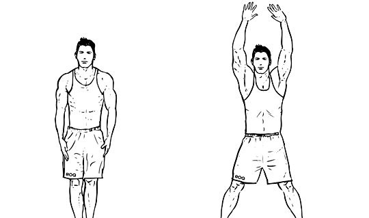 Diagram of man performing a jumping jack