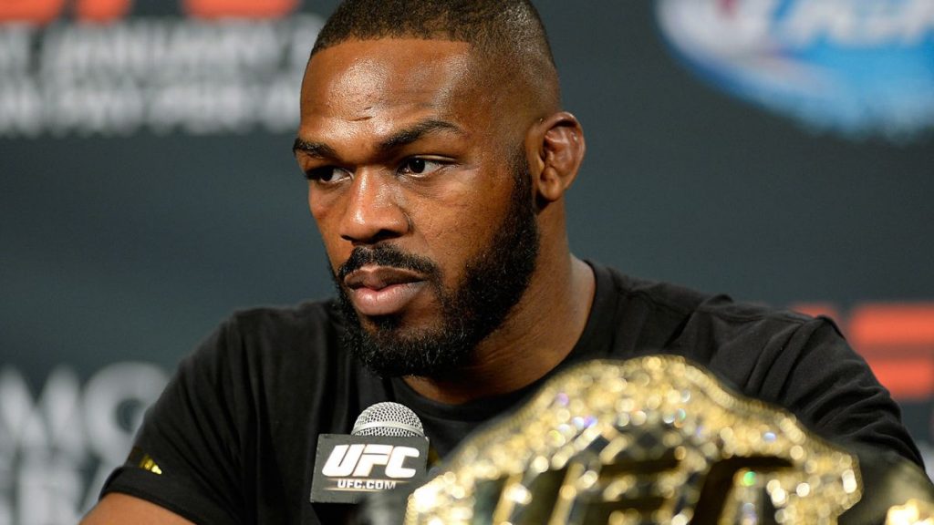 Jon Jones black t shirt UFC MMA press event