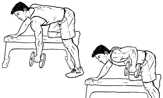 Diagram of a man performing dumbbell rows