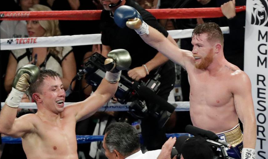 Golovkin and Alvarez in ring GGG vs Canelo