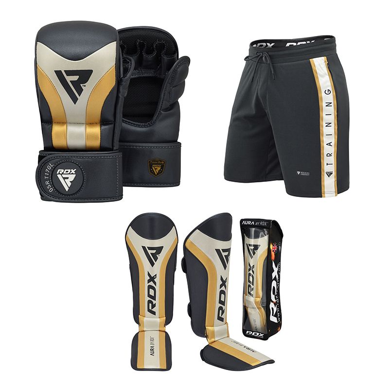 Aura MMA Gloves with Shin Guards and Training Shorts