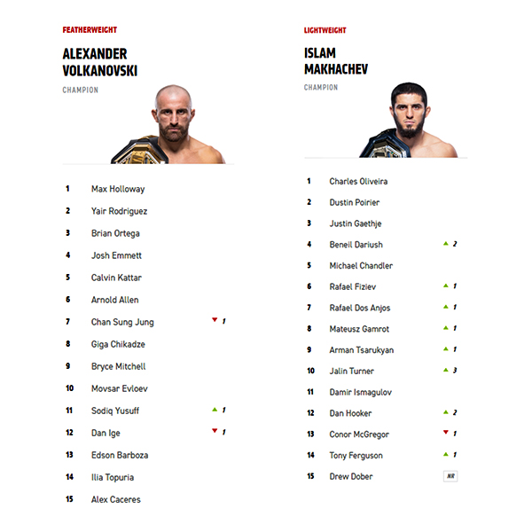 Makhachev vs Volkanovski Division Comparison