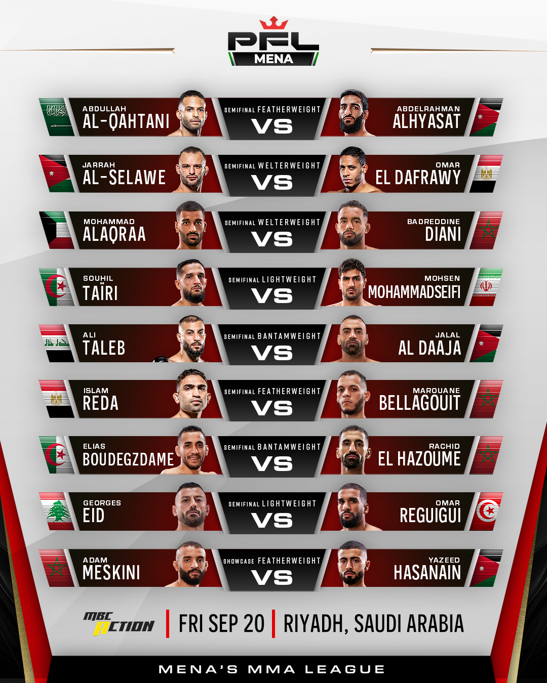 PFL MENA Playoffs Fight Card
