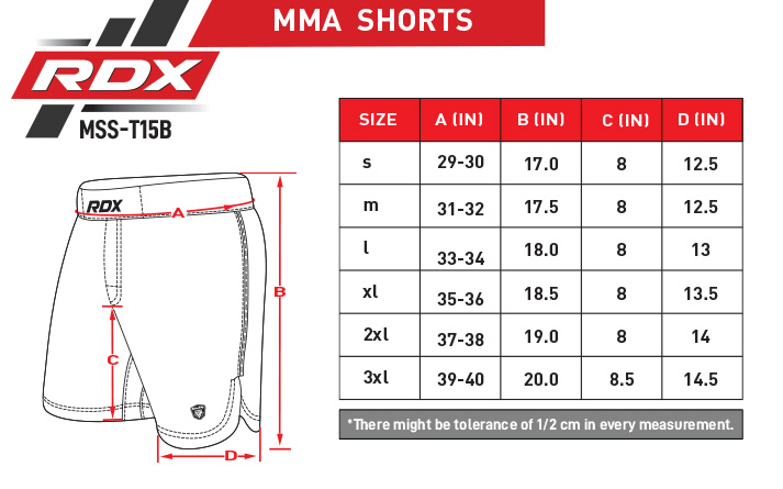 mma shorts size