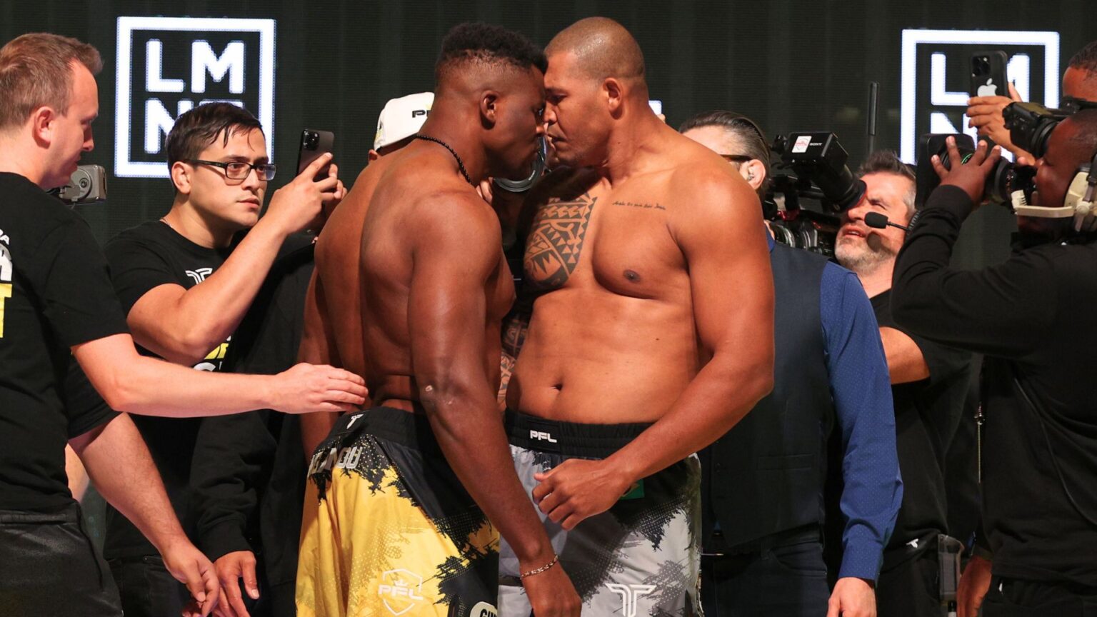 Francis Ngannou and Renan Ferreira go head to head in heated face-off ahead of PFL: Battle of the Giants Francis Ngannou and Renan Ferreira