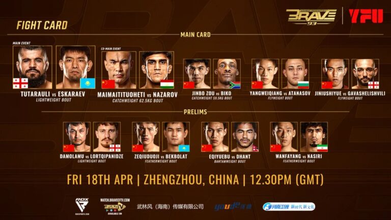 BRAVE Combat Federation returns to China with a stacked fight card BRAVE CF 93