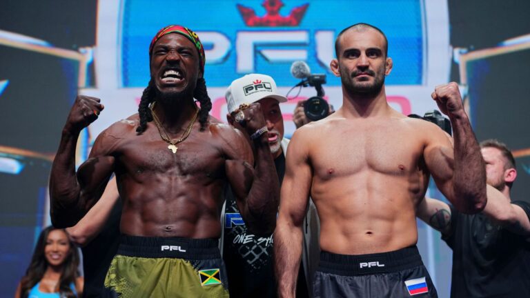 PFL World Tournament weigh-ins: Main eventers on weight, one contender eliminated on the scale Jason Jackson and Andrey Koreshkov