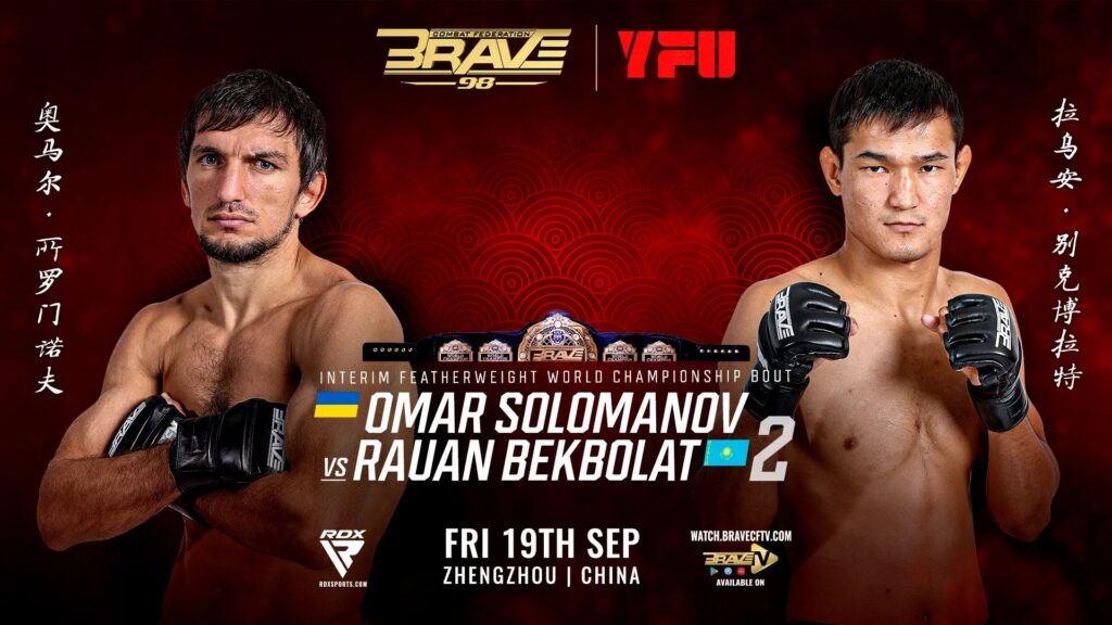 BRAVE CF 98: Omar Solomanov and Rauan Bekbolat set for interim featherweight title clash in China Omar Solomanov and Rauan Bekbolat