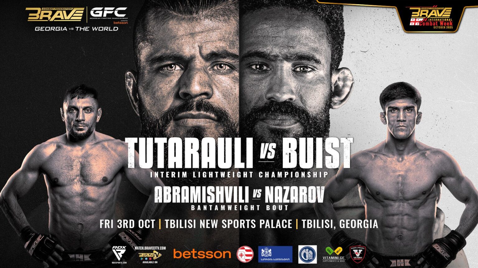BRAVE CF confirms nine-bout lineup for debut event in Georgia Raul Tutarauli and Pieter Buist